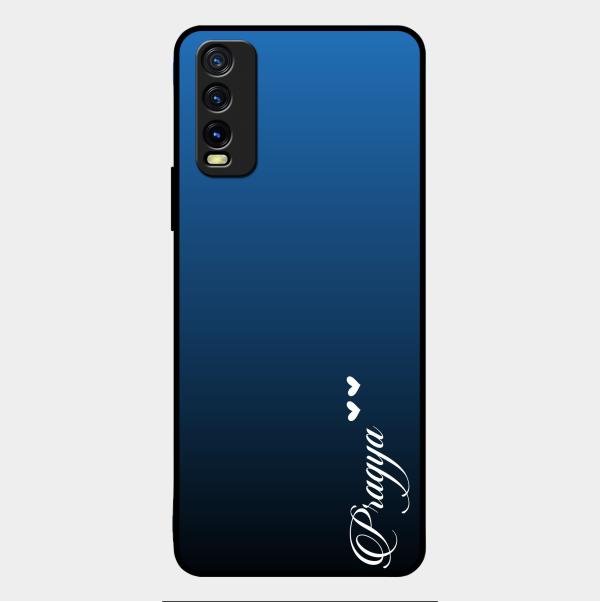 Customize Name Gradient Glass Case Cover Blue For Vivo Y12G