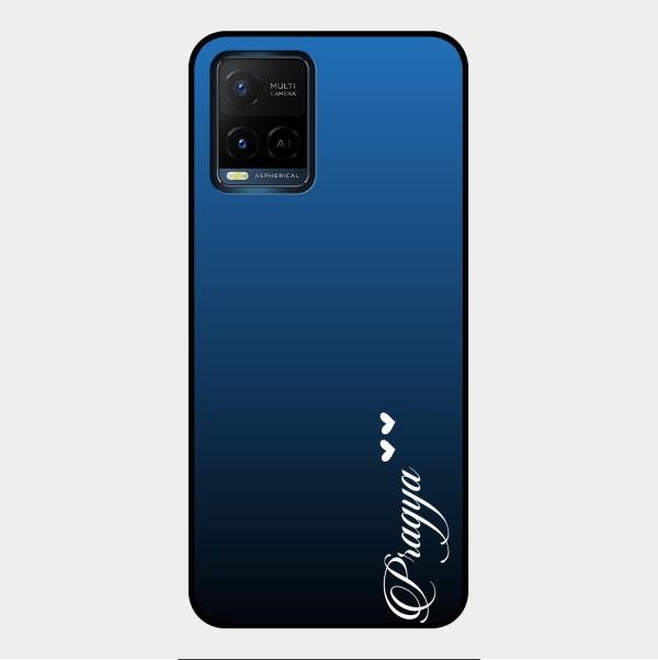 Customize Name Gradient Glass Case Cover Blue For Vivo Y21E