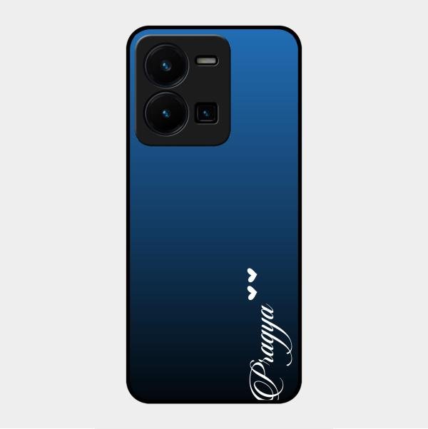Customize Name Gradient Glass Case Cover Blue For Vivo Y35