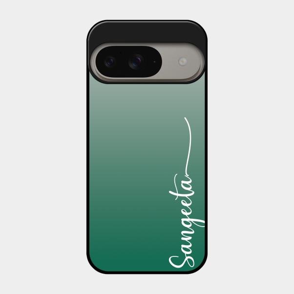 Customize Name Gradient Glass Case Cover Green For Google Pixel 9 5G