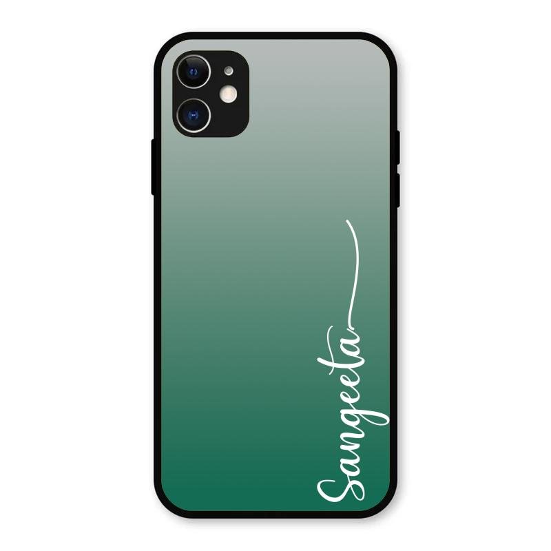 Customize Name Gradient Glass Case Cover Green For iPhone 11