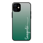 Customize Name Gradient Glass Case Cover Green For iPhone 12 mini