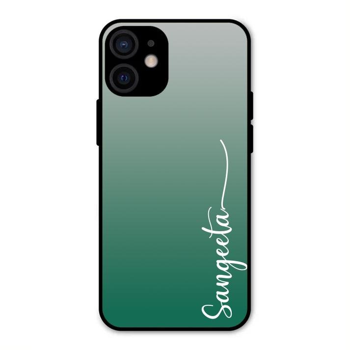 Customize Name Gradient Glass Case Cover Green For iPhone 12 mini