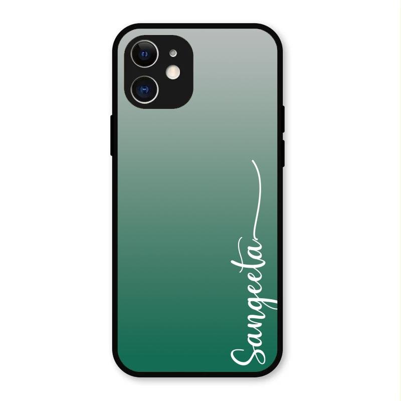 Customize Name Gradient Glass Case Cover Green For iPhone 12