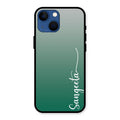 Customize Name Gradient Glass Case Cover Green For iPhone 13 mini