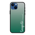 Customize Name Gradient Glass Case Cover Green For iPhone 13 mini