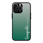 Customize Name Gradient Glass Case Cover Green For iPhone 13 Pro