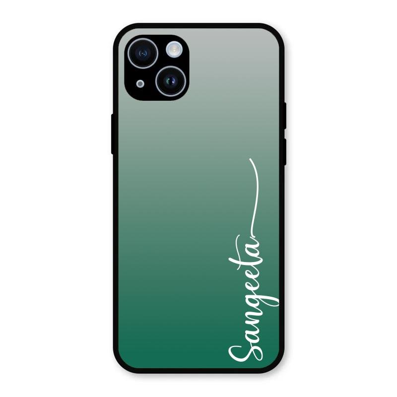 Customize Name Gradient Glass Case Cover Green For iPhone 14