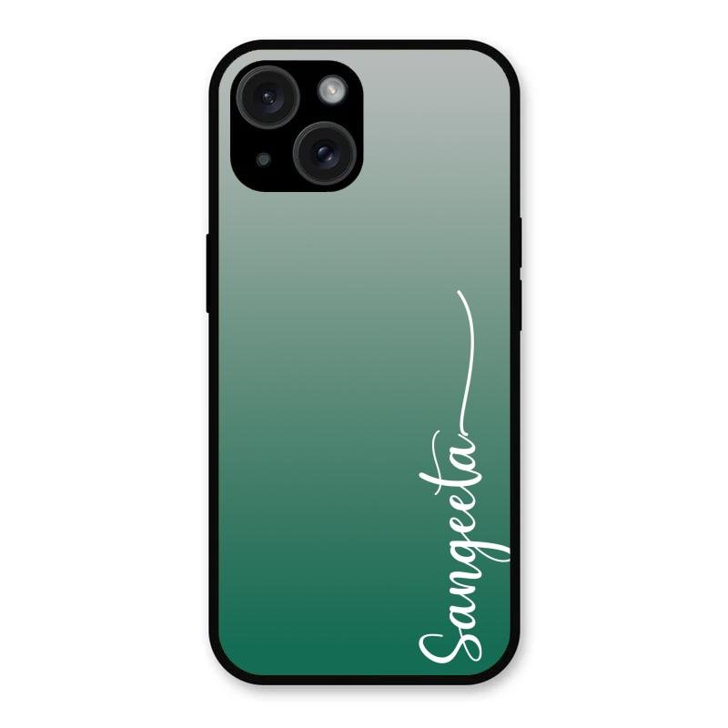 Customize Name Gradient Glass Case Cover Green For iPhone 15 Plus