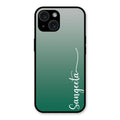 Customize Name Gradient Glass Case Cover Green For iPhone 15 Plus