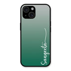 Customize Name Gradient Glass Case Cover Green For iPhone 15 Plus