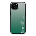 Customize Name Gradient Glass Case Cover Green For iPhone 15