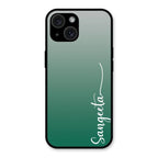 Customize Name Gradient Glass Case Cover Green For iPhone 15