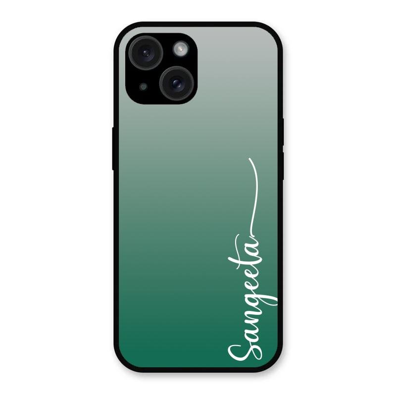 Customize Name Gradient Glass Case Cover Green For iPhone 15