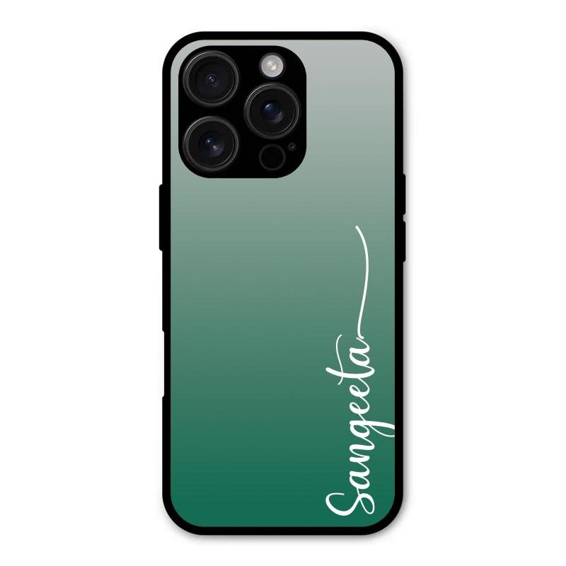 Customize Name Gradient Glass Case Cover Green For iPhone 16 Pro Max