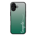 Customize Name Gradient Glass Case Cover Green For iPhone 16