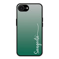 Customize Name Gradient Glass Case Cover Green For iPhone 16e