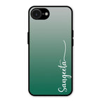 Customize Name Gradient Glass Case Cover Green For iPhone 16e