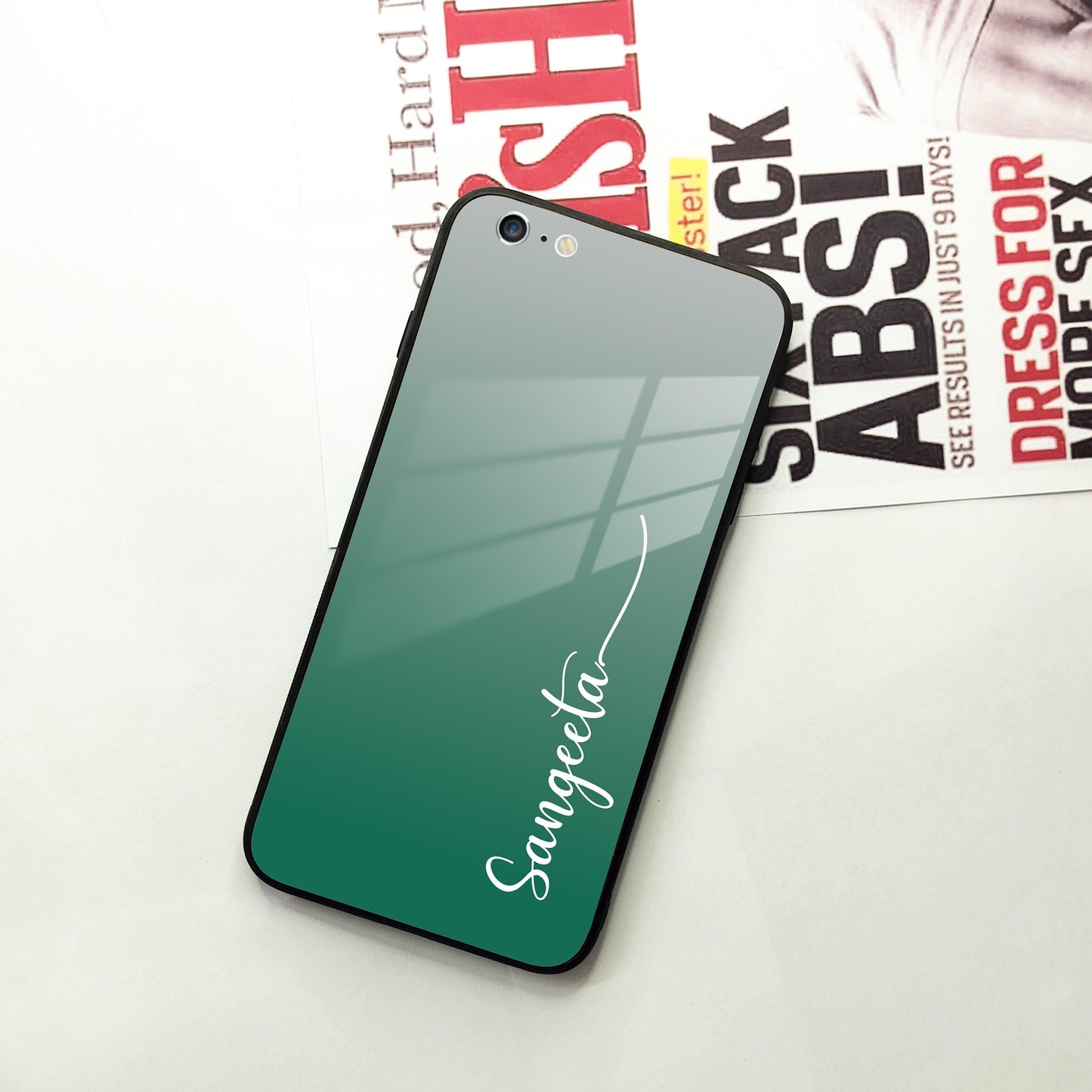 Customize Name Gradient Glass Case Cover Green For iPhone