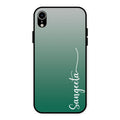 Customize Name Gradient Glass Case Cover Green For iPhone XR