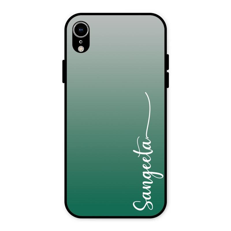 Customize Name Gradient Glass Case Cover Green For iPhone XR