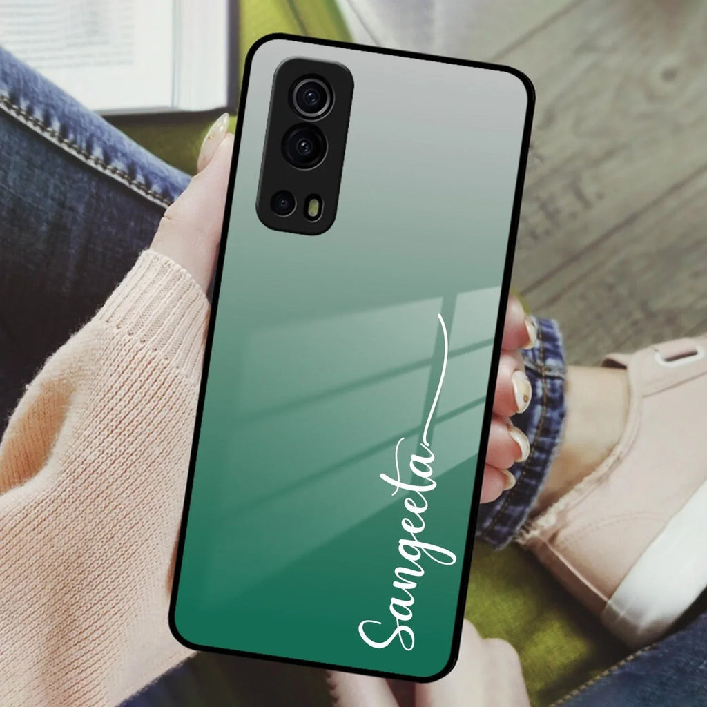 Customize Name Gradient Glass Case Cover Green For iQOO - ShopOnCliQ