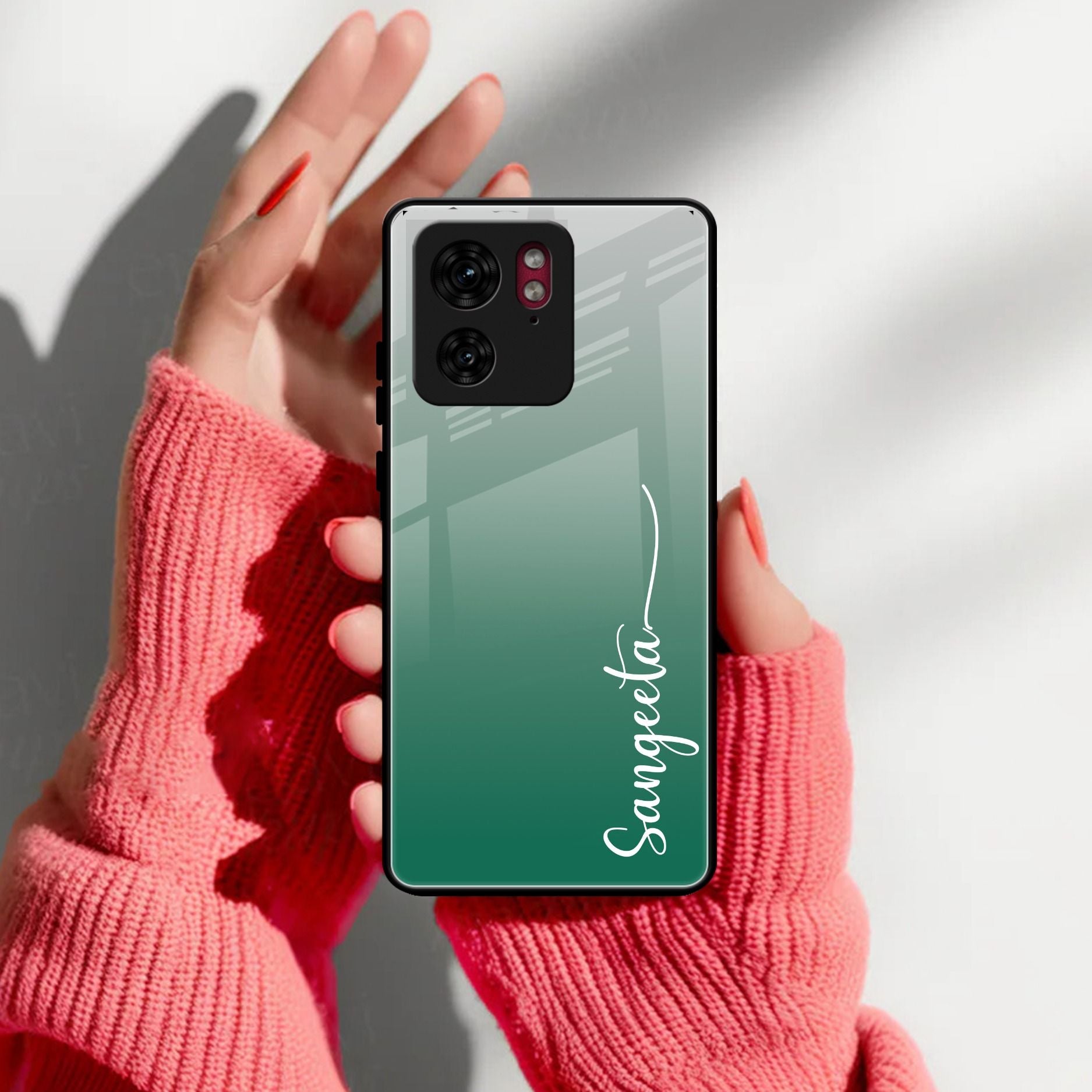 Customize Name Gradient Glass Case Cover Green For Motorola
