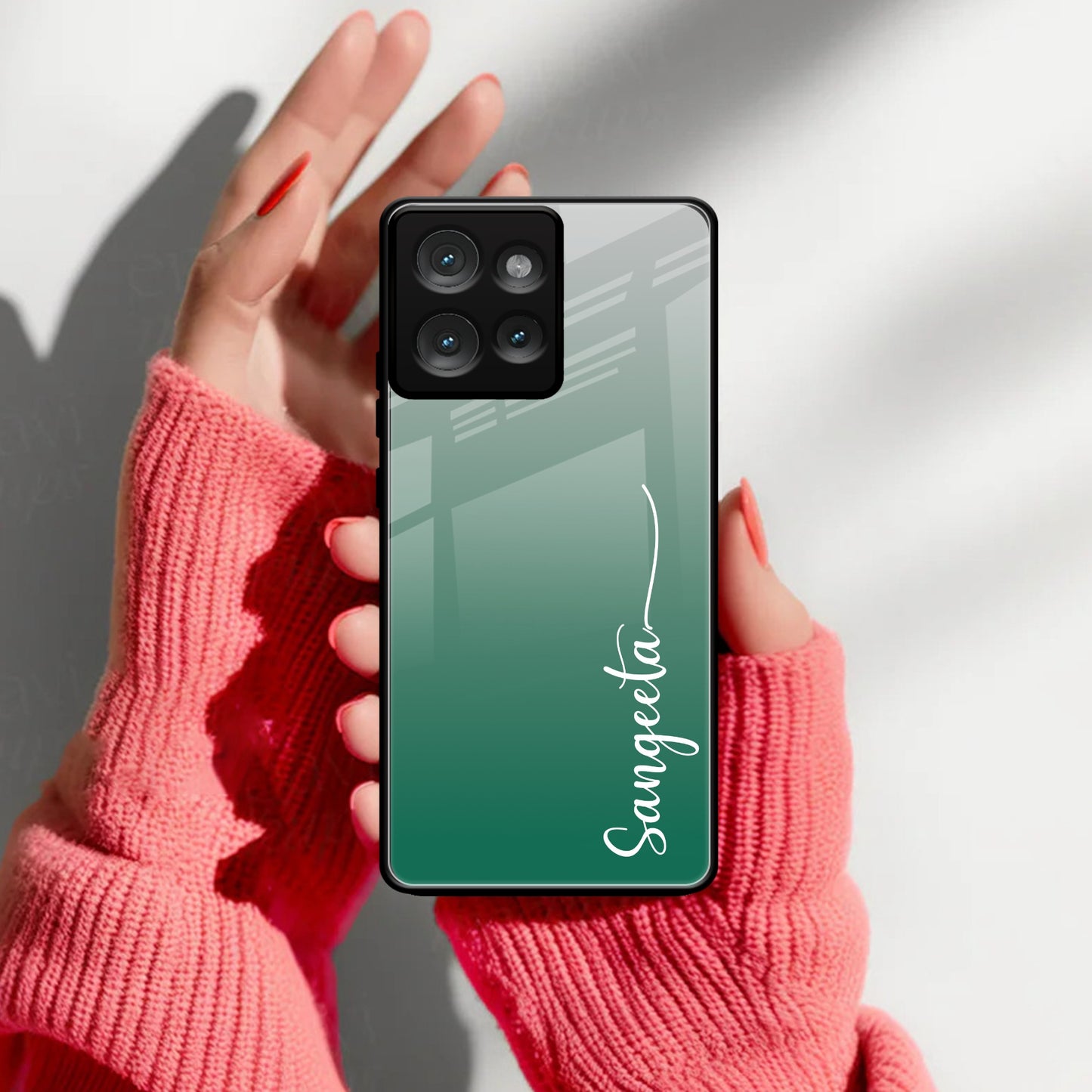 Customize Name Gradient Glass Case Cover Green For Motorola