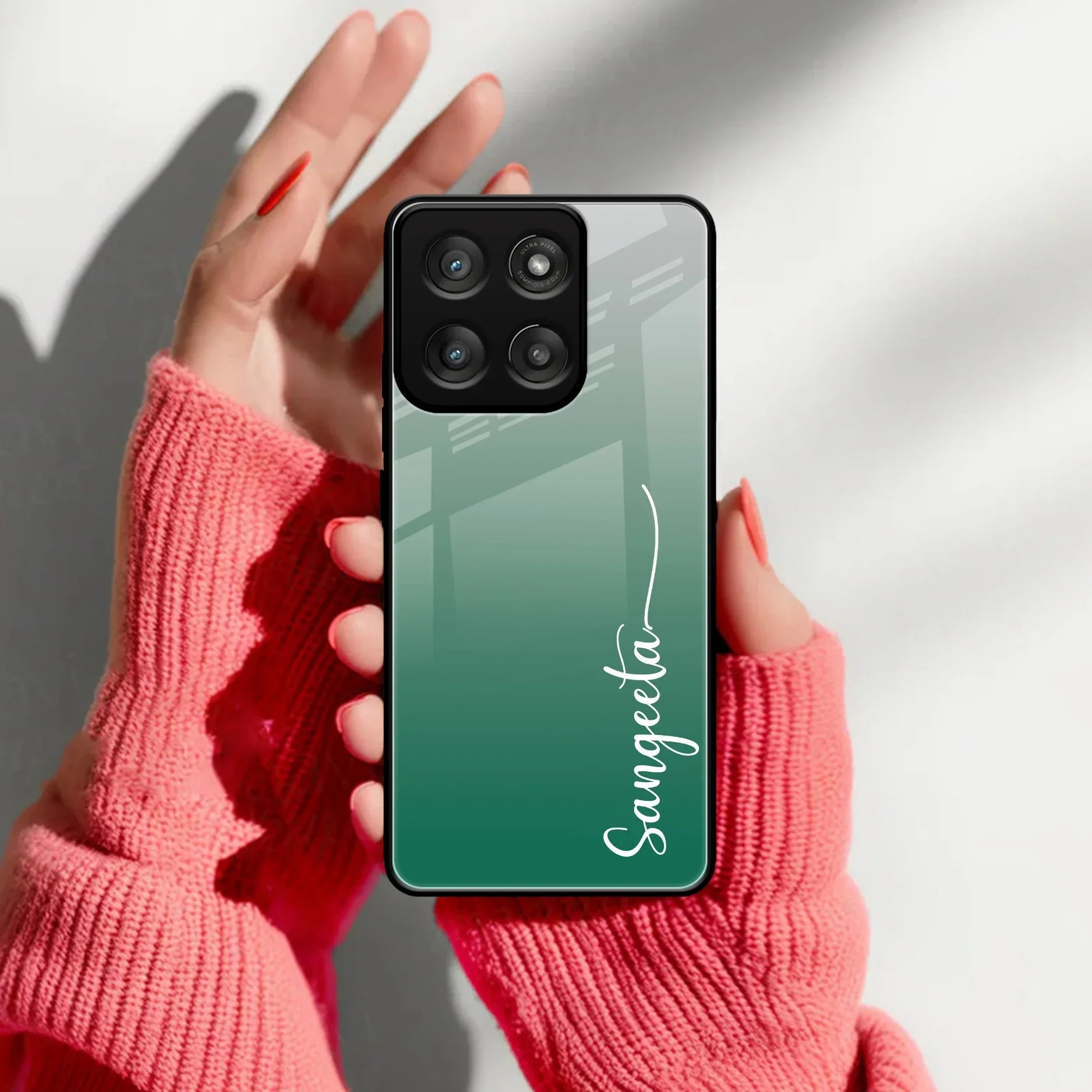 Customize Name Gradient Glass Case Cover Green For Motorola - ShopOnCliQ