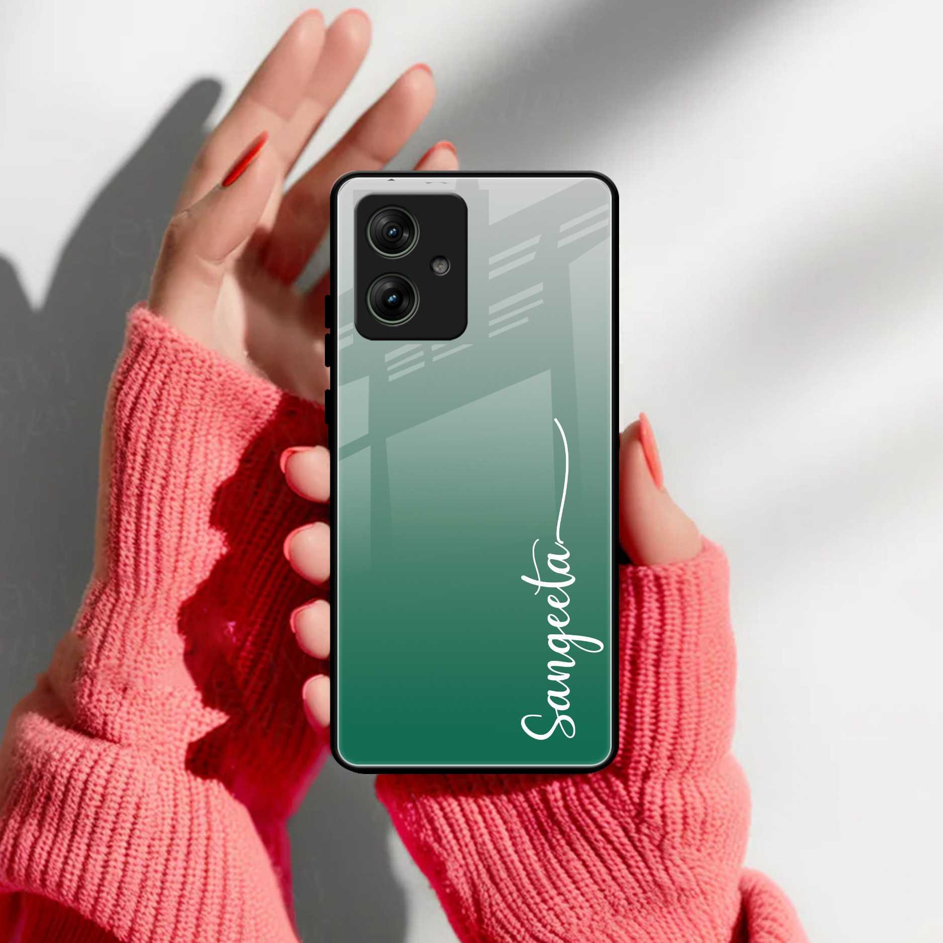 Customize Name Gradient Glass Case Cover Green For Motorola