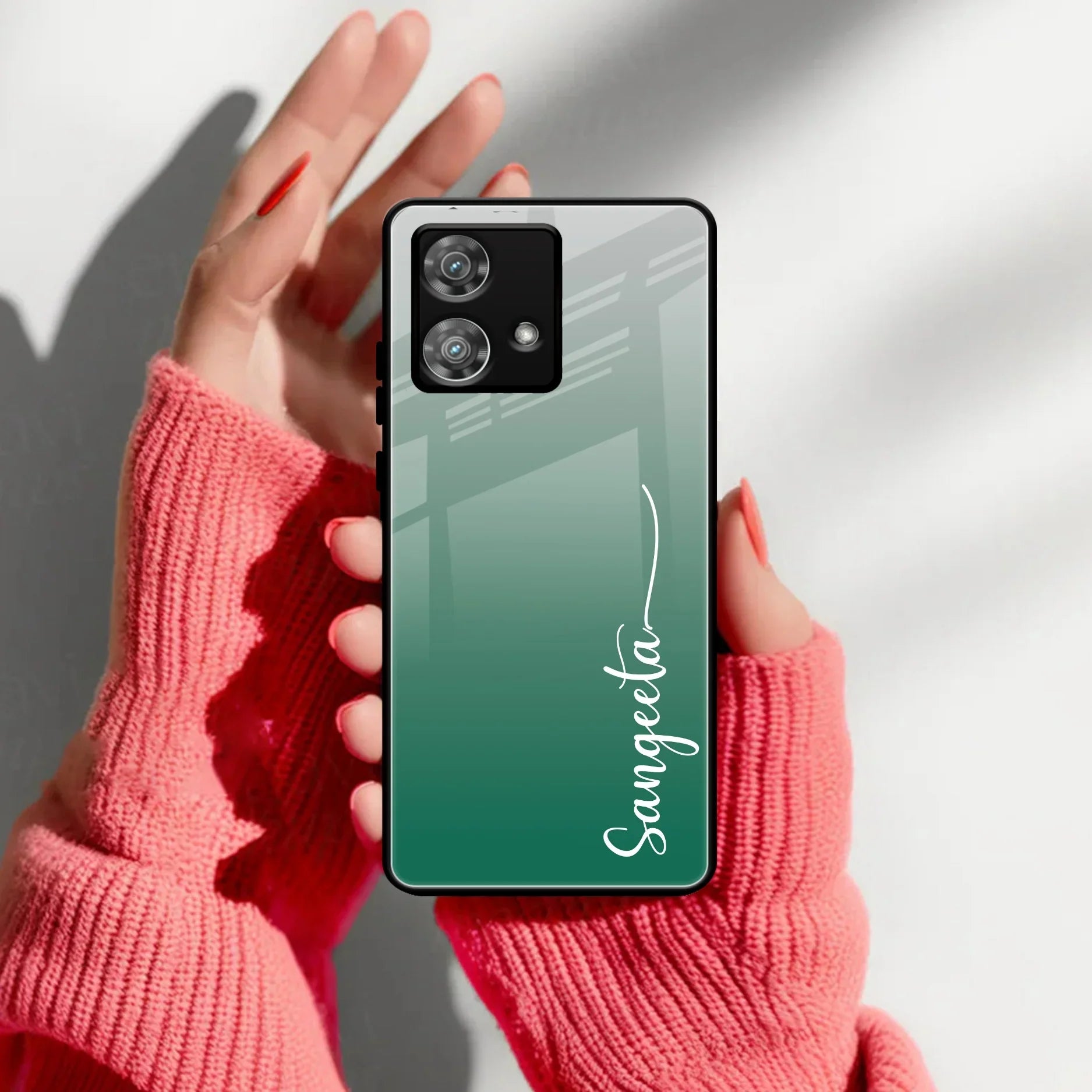 Customize Name Gradient Glass Case Cover Green For Motorola - ShopOnCliQ