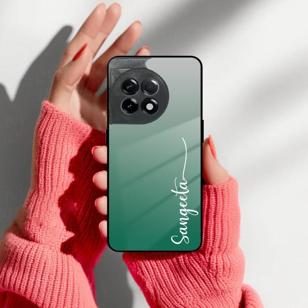 Customize Name Gradient Glass Case Cover Green For OnePlus
