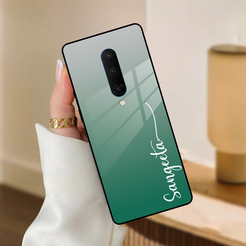 Customize Name Gradient Glass Case Cover Green For OnePlus