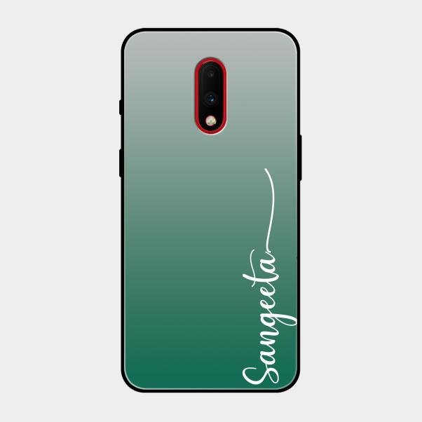 Customize Name Gradient Glass Case Cover Green For Oneplus 7