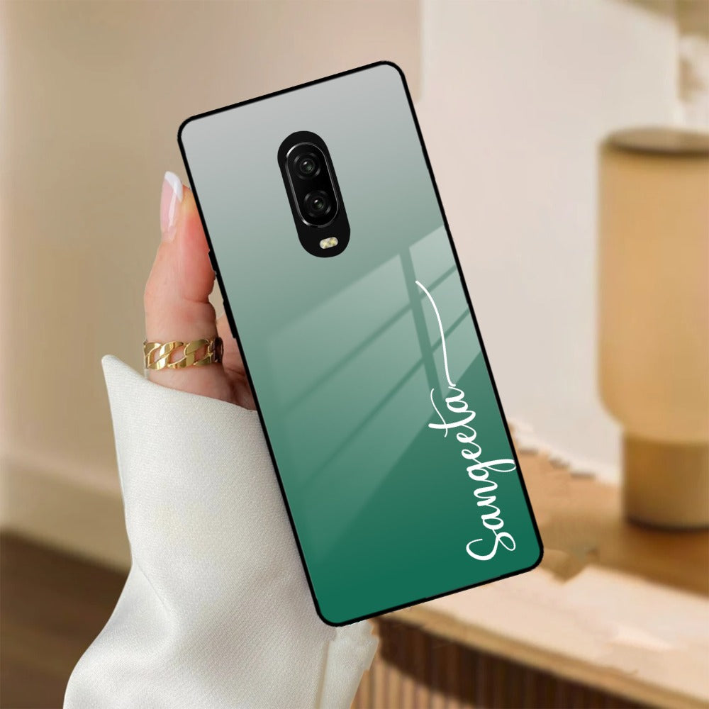 Customize Name Gradient Glass Case Cover Green For OnePlus
