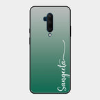 Customize Name Gradient Glass Case Cover Green For Oneplus 7T Pro