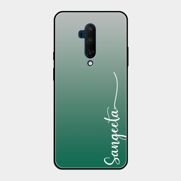 Customize Name Gradient Glass Case Cover Green For Oneplus 7T Pro