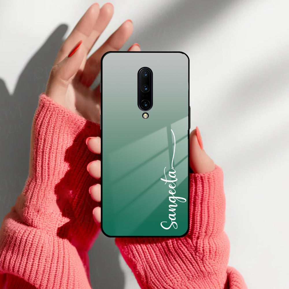 Customize Name Gradient Glass Case Cover Green For OnePlus