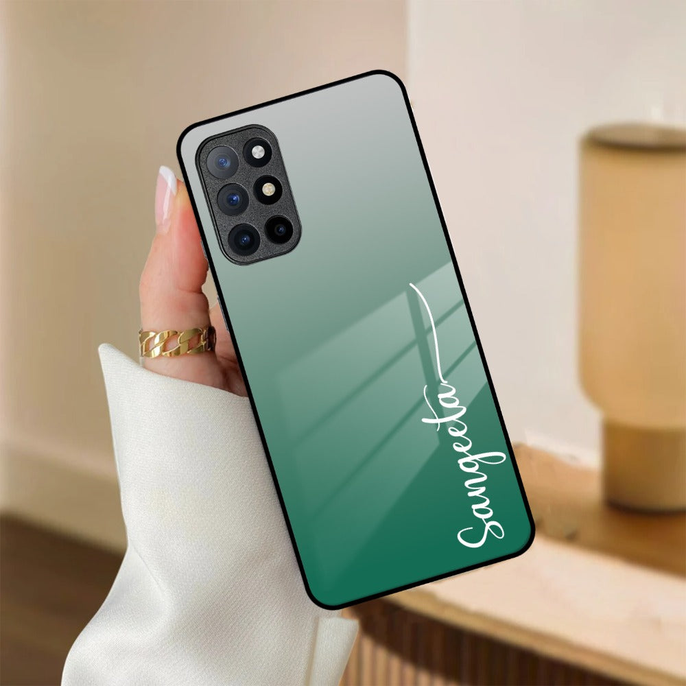 Customize Name Gradient Glass Case Cover Green For OnePlus