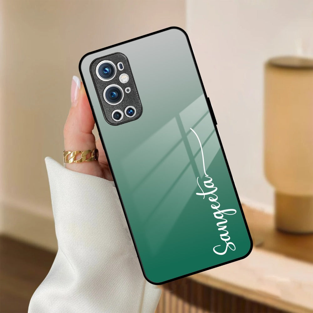 Customize Name Gradient Glass Case Cover Green For OnePlus
