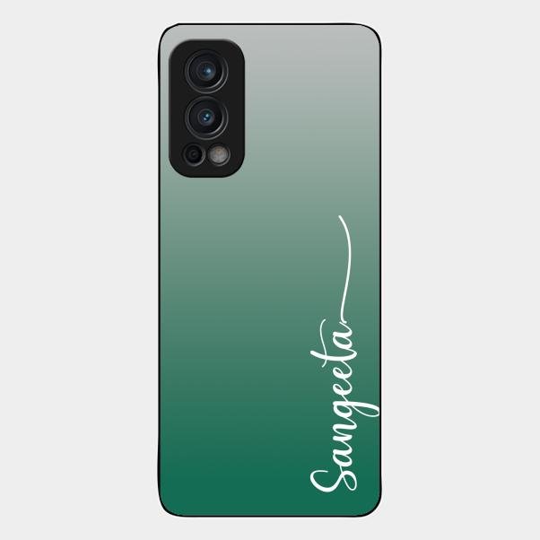 Customize Name Gradient Glass Case Cover Green For Oneplus Nord 2 5G