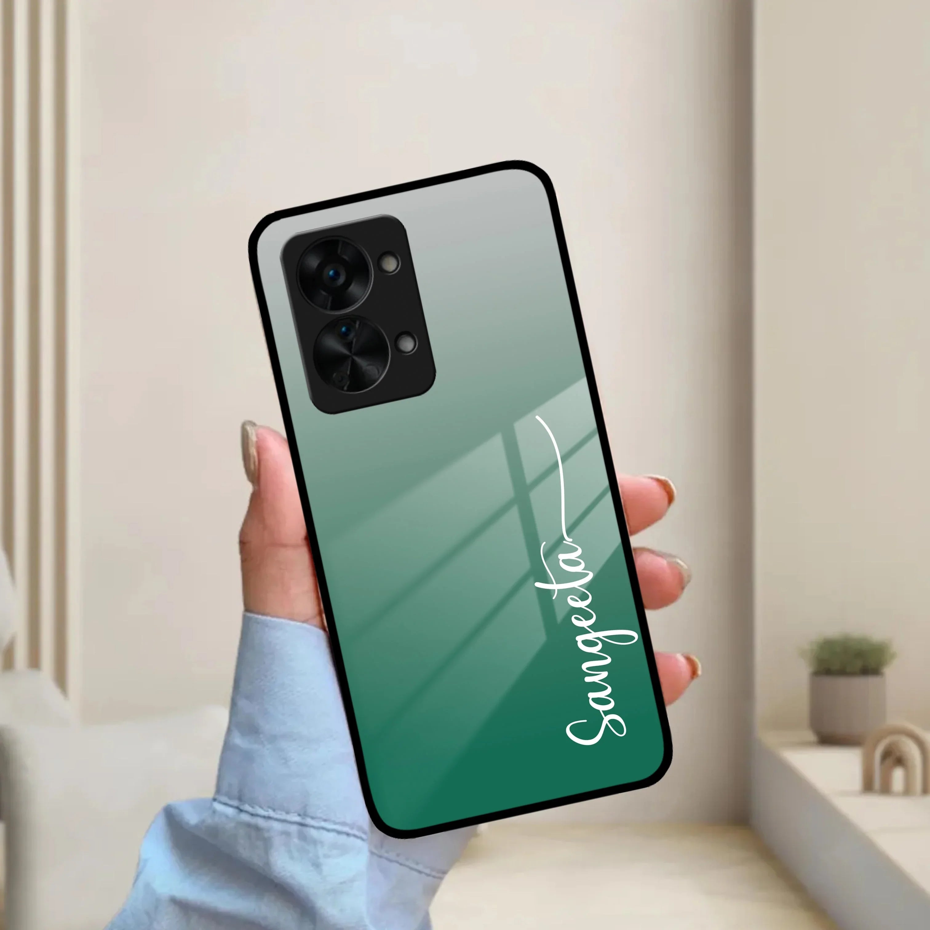 Customize Name Gradient Glass Case Cover Green For OnePlus - ShopOnCliQ