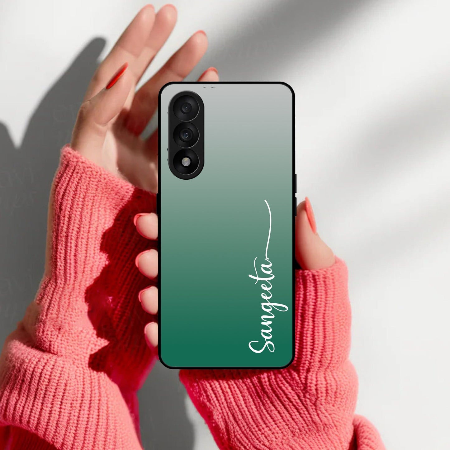 Customize Name Gradient Glass Case Cover Green For OnePlus