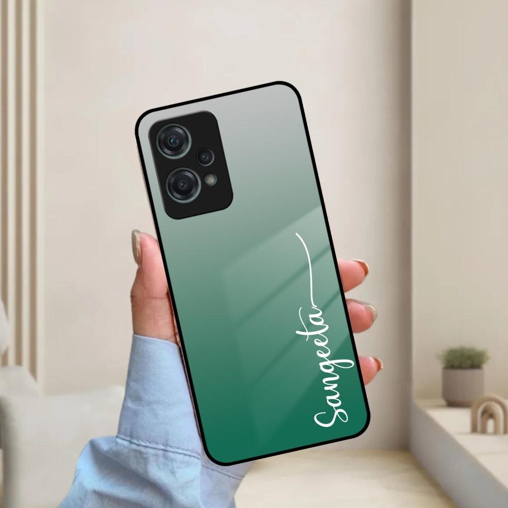 Customize Name Gradient Glass Case Cover Green For OnePlus