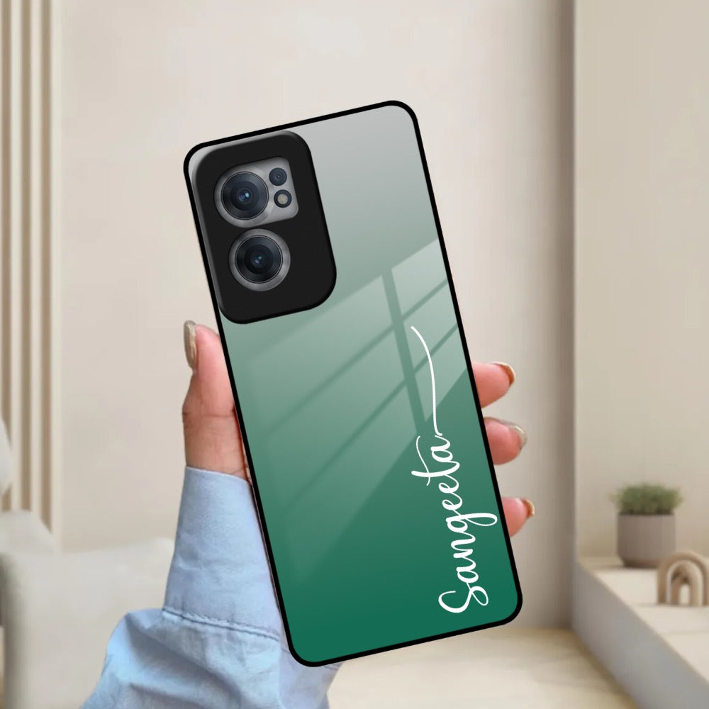 Customize Name Gradient Glass Case Cover Green For OnePlus