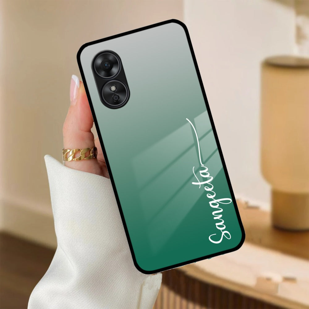 Customize Name Gradient Glass Case Cover Green For Oppo