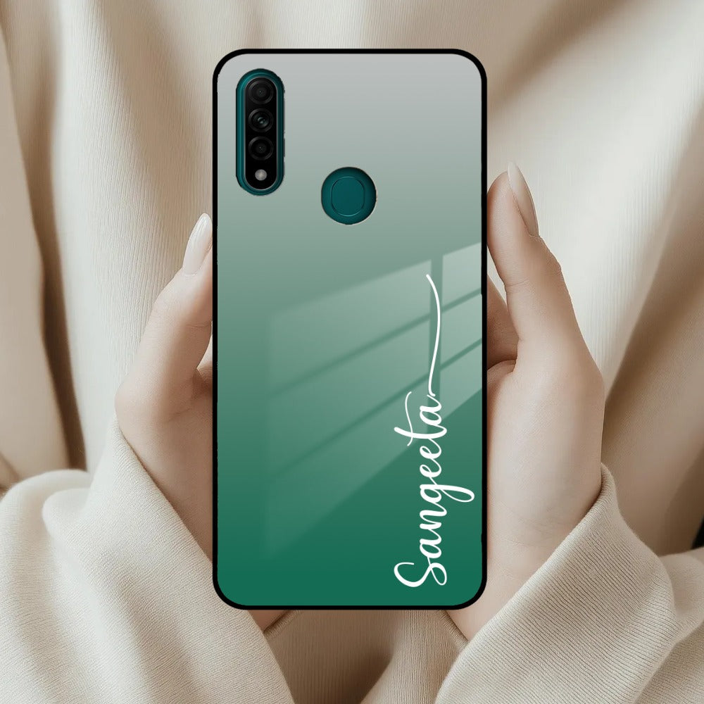 Customize Name Gradient Glass Case Cover Green For Oppo