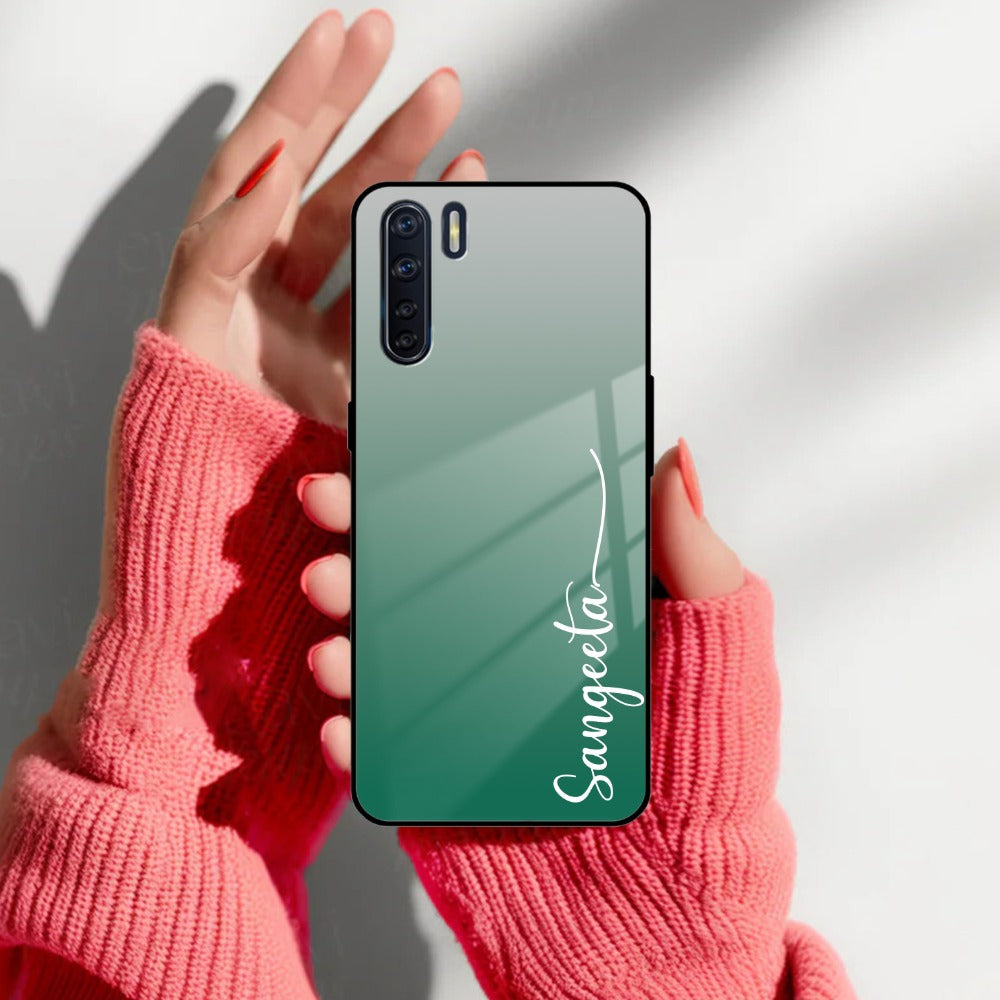 Customize Name Gradient Glass Case Cover Green For Oppo