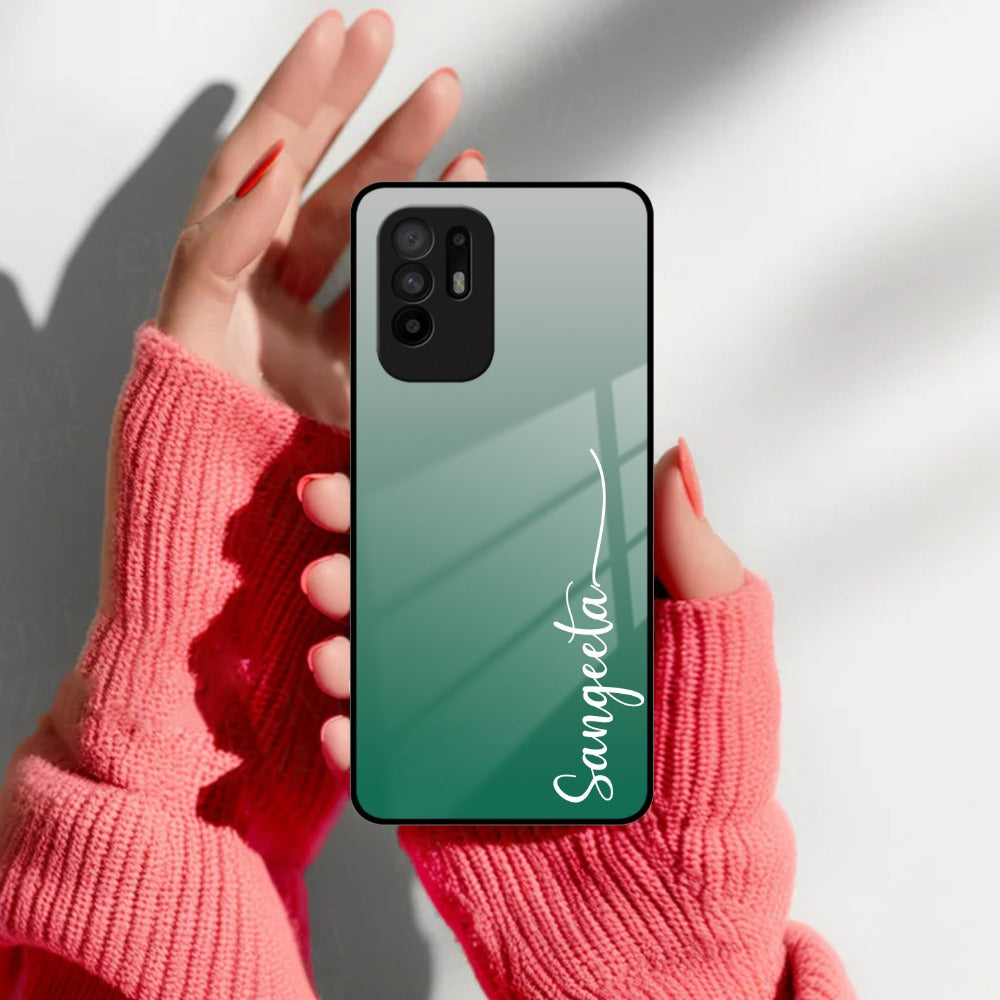 Customize Name Gradient Glass Case Cover Green For Oppo