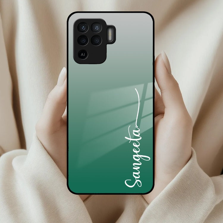 Customize Name Gradient Glass Case Cover Green For Oppo